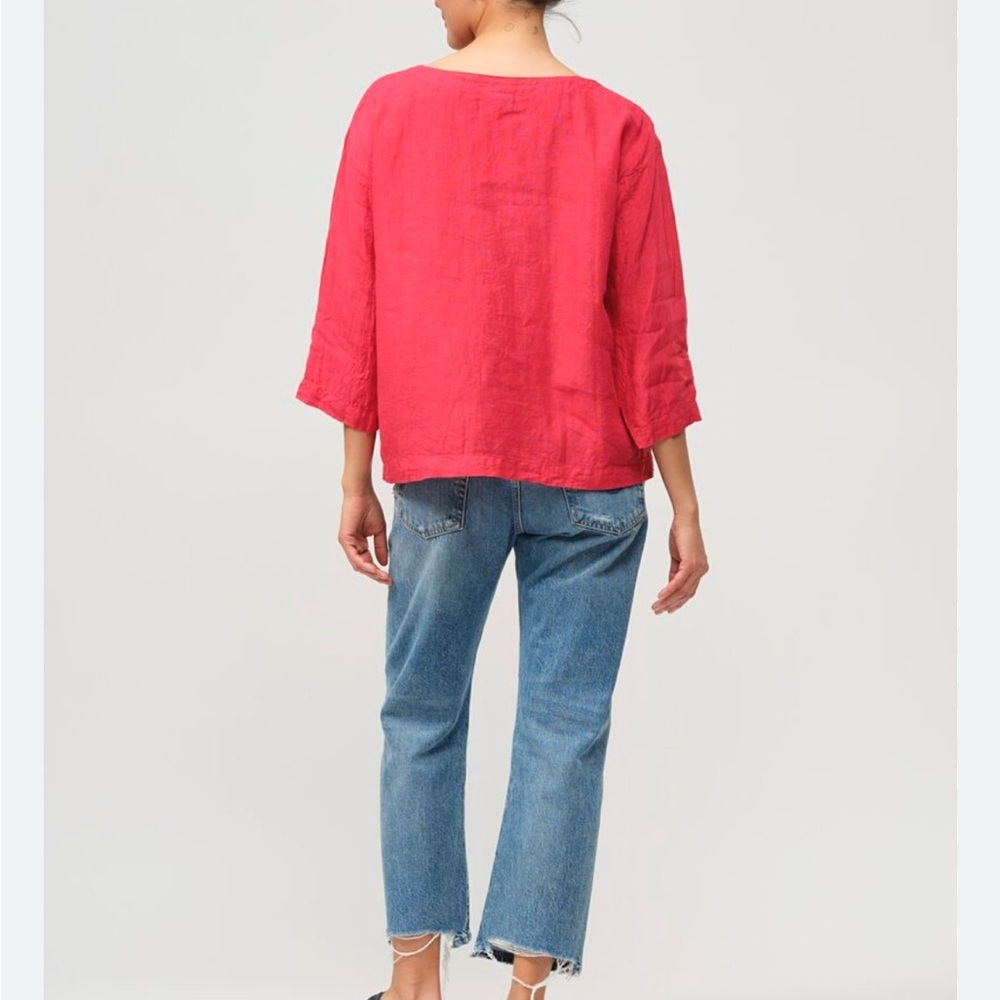 New FLAX Pink Linen Scoop neck Pullover Shirt Elbow Sleeve Layer Top sz.M 10-14